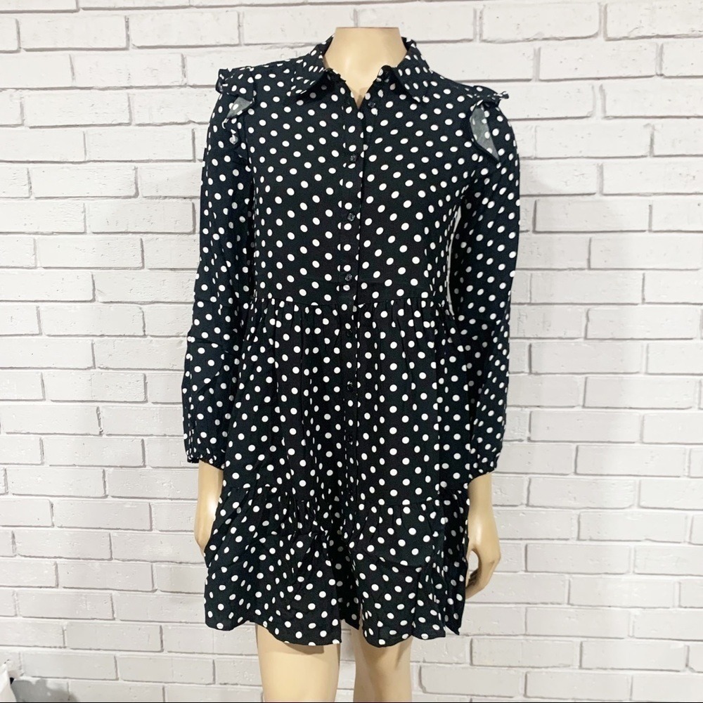 Stradivarius Smock Shirt Polka Dot Dress - Size Medium
